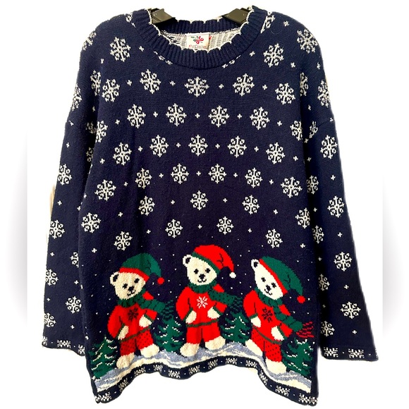 Vintage Womens Size Small Polar Bears Snow Oversized Christmas Sweater Made USA - Picture 1 of 5